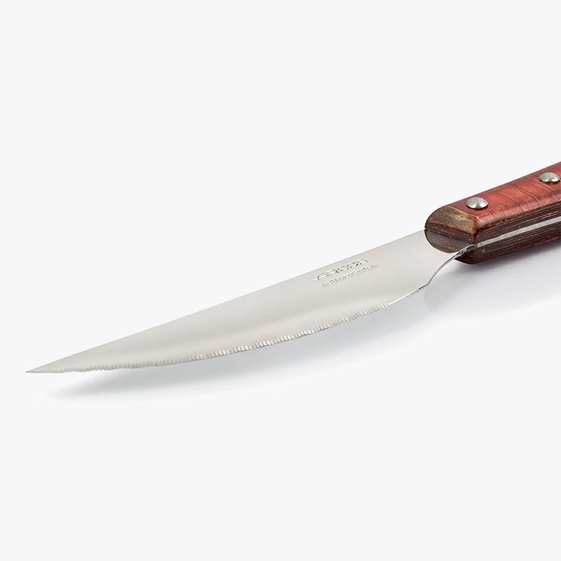 Set 6 Pzas. Cuchillo chuletero Madera de Chopo Comprimida Tinte Rojo - Image 3