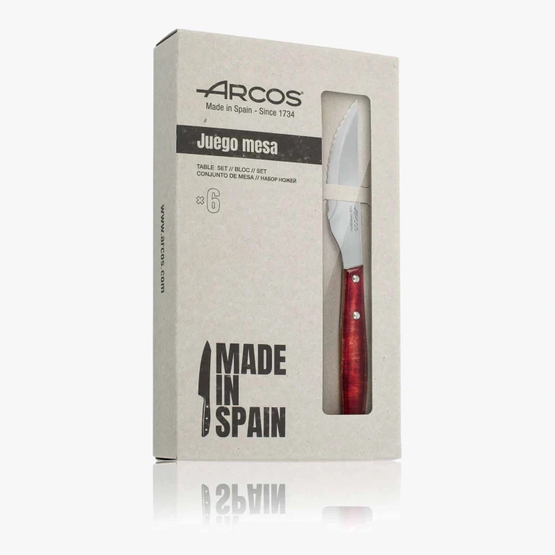Set 6 Pzas. Cuchillo chuletero Madera de Chopo Comprimida Tinte Rojo - Image 6
