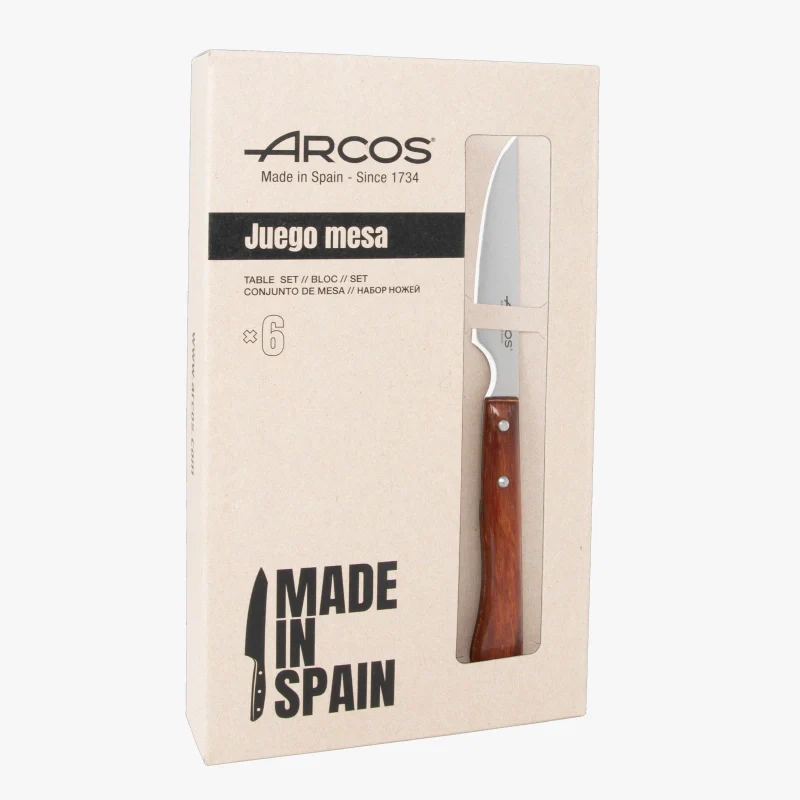 Set 6 Pzas. Cuchillo Chuletero Madera de Haya comprimida Filo Liso 110 mm
