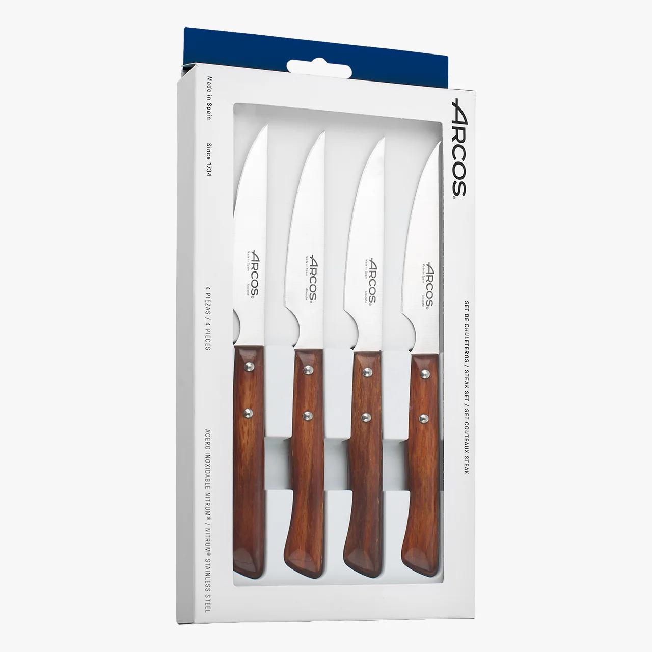 Set 4 Pzas. Cuchillo Chuletero Madera de Haya comprimida Filo Liso 110 mm